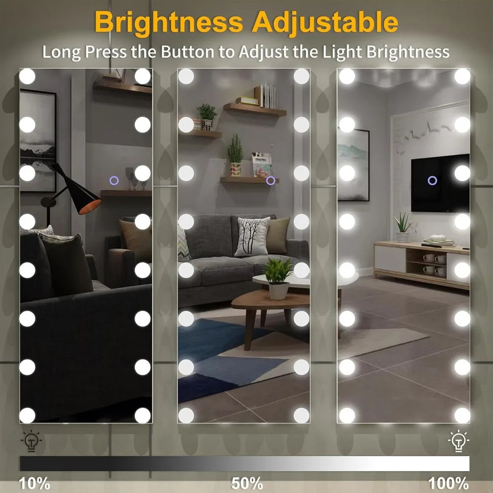 Full Length Vanity Mirror With Light Bulbs & Aluminum Frame [Size: 20"x 63"]