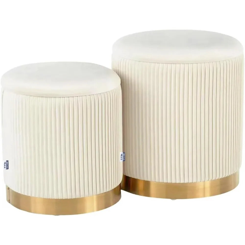 Set Of 2 Round Ottoman Vanity Stool [Cream]