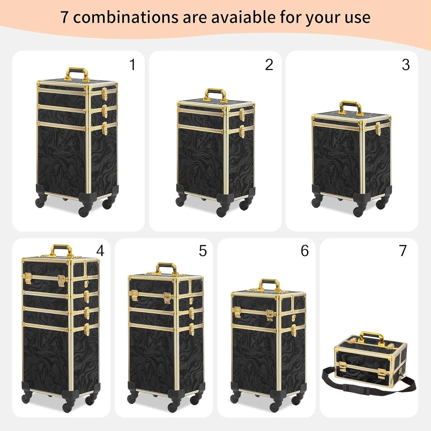 5 in 1 Rolling Makeup Train Case With Lid