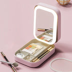 Portable Makeup Jewelry Storage Box with LED Mirror