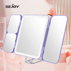Portable Trifold Led Makeup Mirror with 1X 3X 7X Magnification