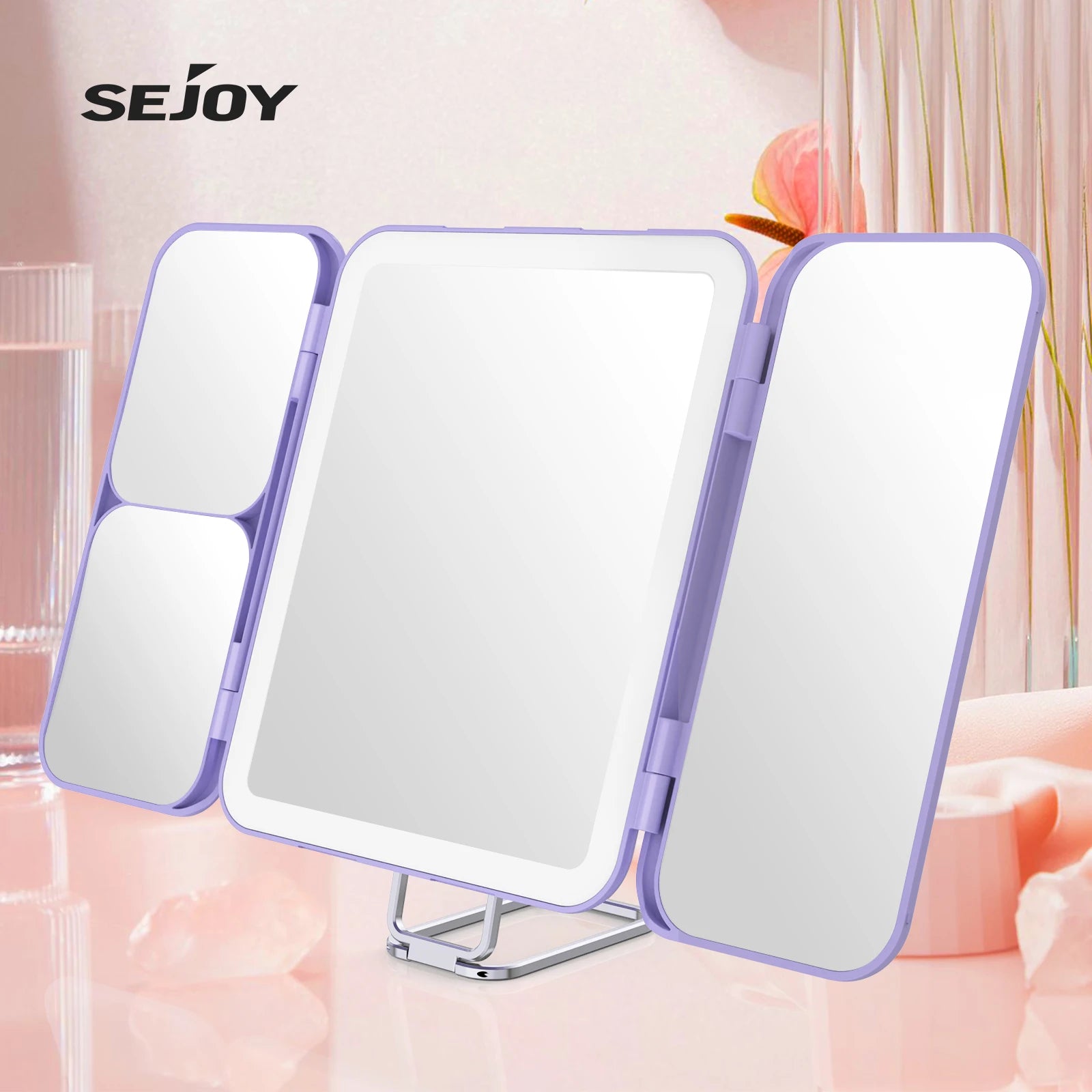 Portable Trifold Led Makeup Mirror with 1X 3X 7X Magnification