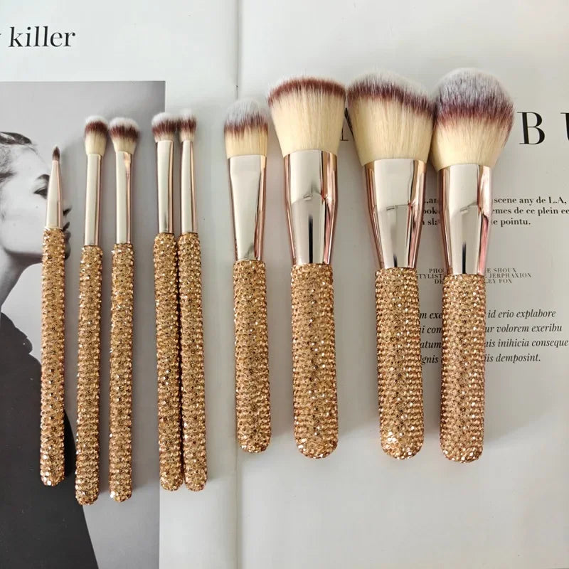 Rhinestone Makeup Brushes With Organizer Bucket