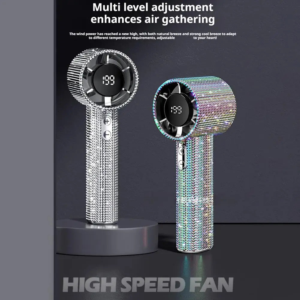 Portable Handheld Fan Covered With Diamonds