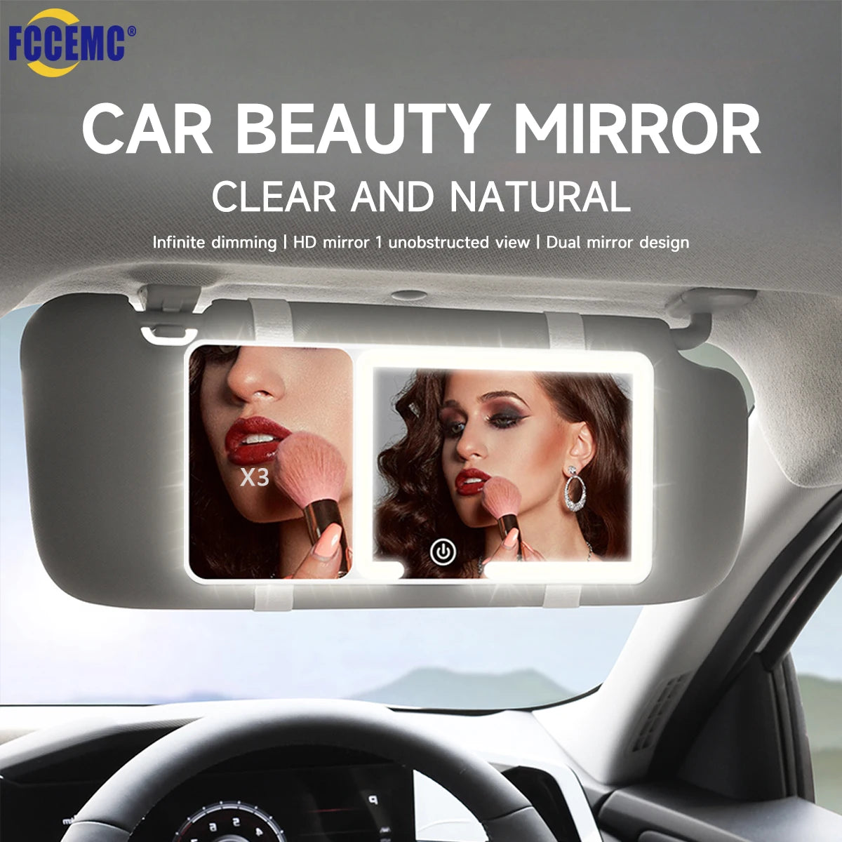 Car Sun Visor LED Vanity Mirror with Touch Screen & 3X Magnification