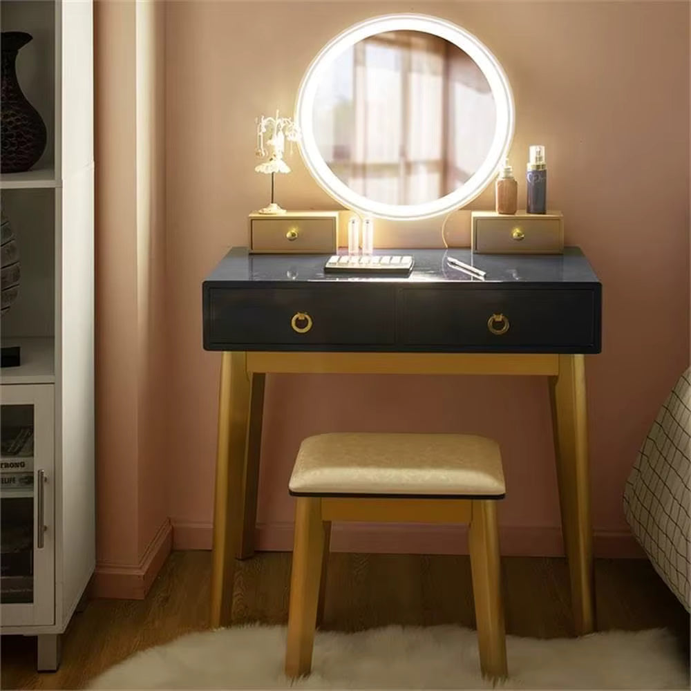Contemporary Compact Makeup Vanity Set - Black & Golden