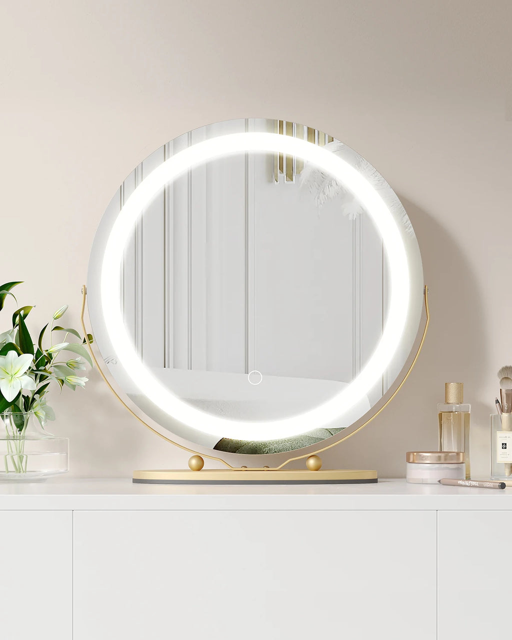 19 Inch Large Round Vanity Mirror With Touch Controls
