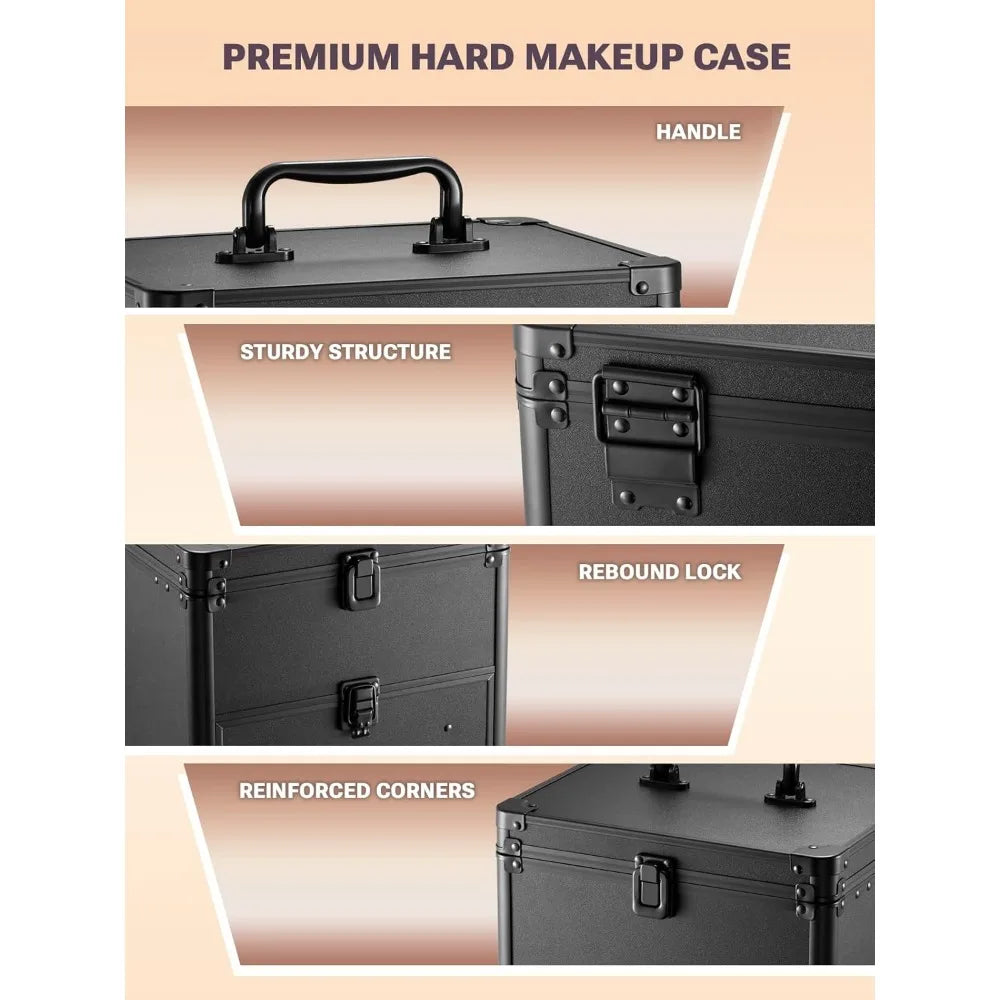 Waterproof Travel Makeup Box with Drawer and A Detachable LED Mirror