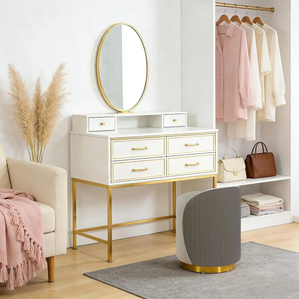 Modern Ottoman Vanity Stool - Gray