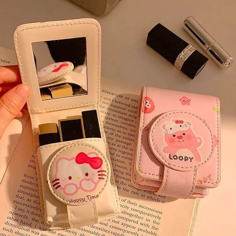 Hello Kitty Portable Cosmetic Lipstick Organizer Pouch with Mirror