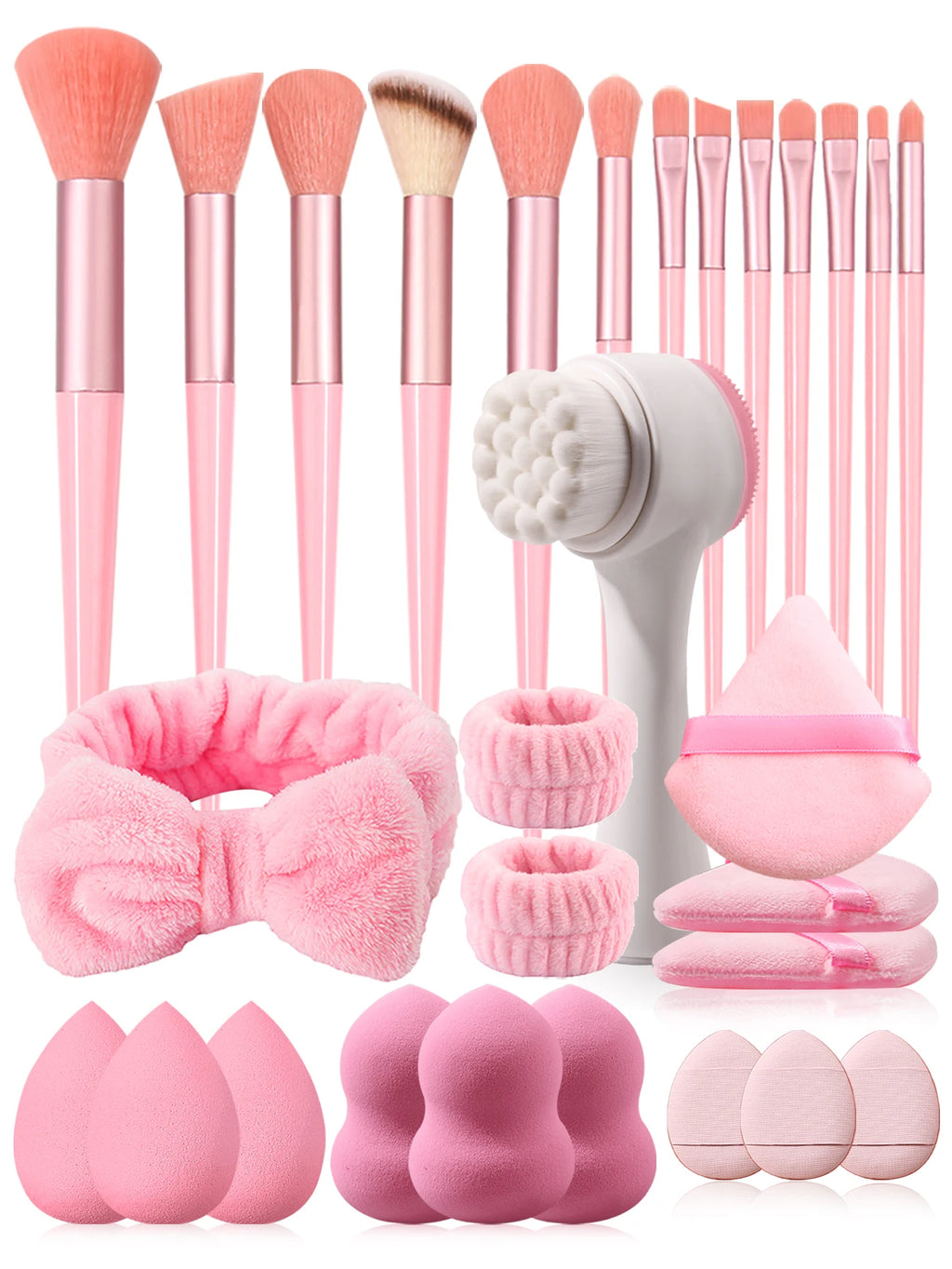 Makeup Brush Set With Sponge Set, Face Wash Brush, Head-Band & Wrist-Band