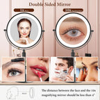 Double Side Standing Makeup Mirror With LED Light and 10x Magnification [8 Inch]