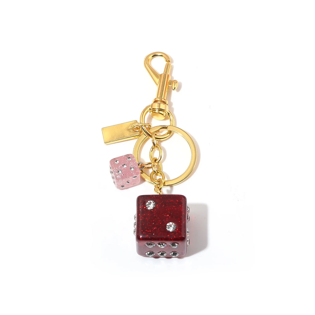 Dice Shape Crystal Bag Keychain