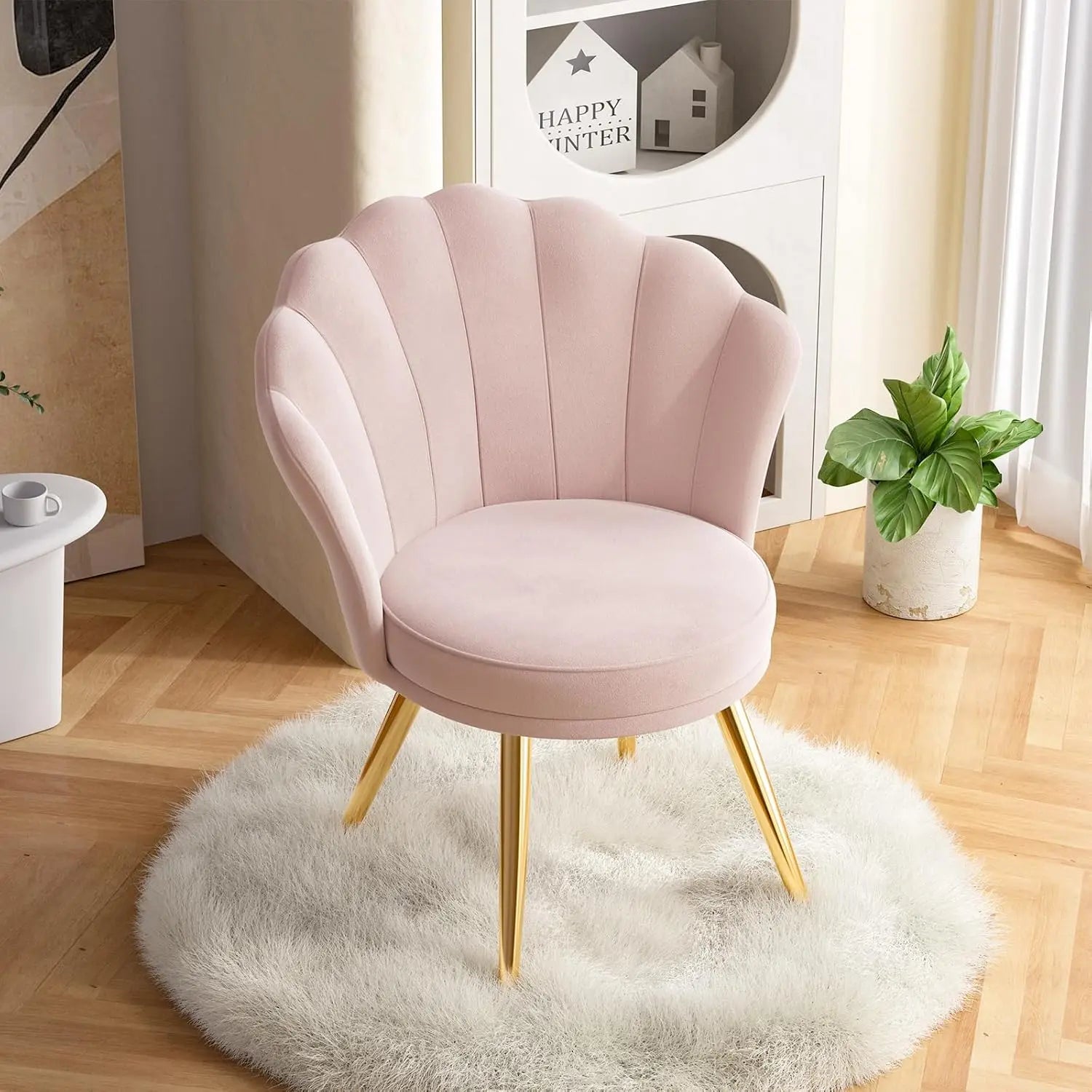 Vanity Chair with Gold Legs -  Light Pink