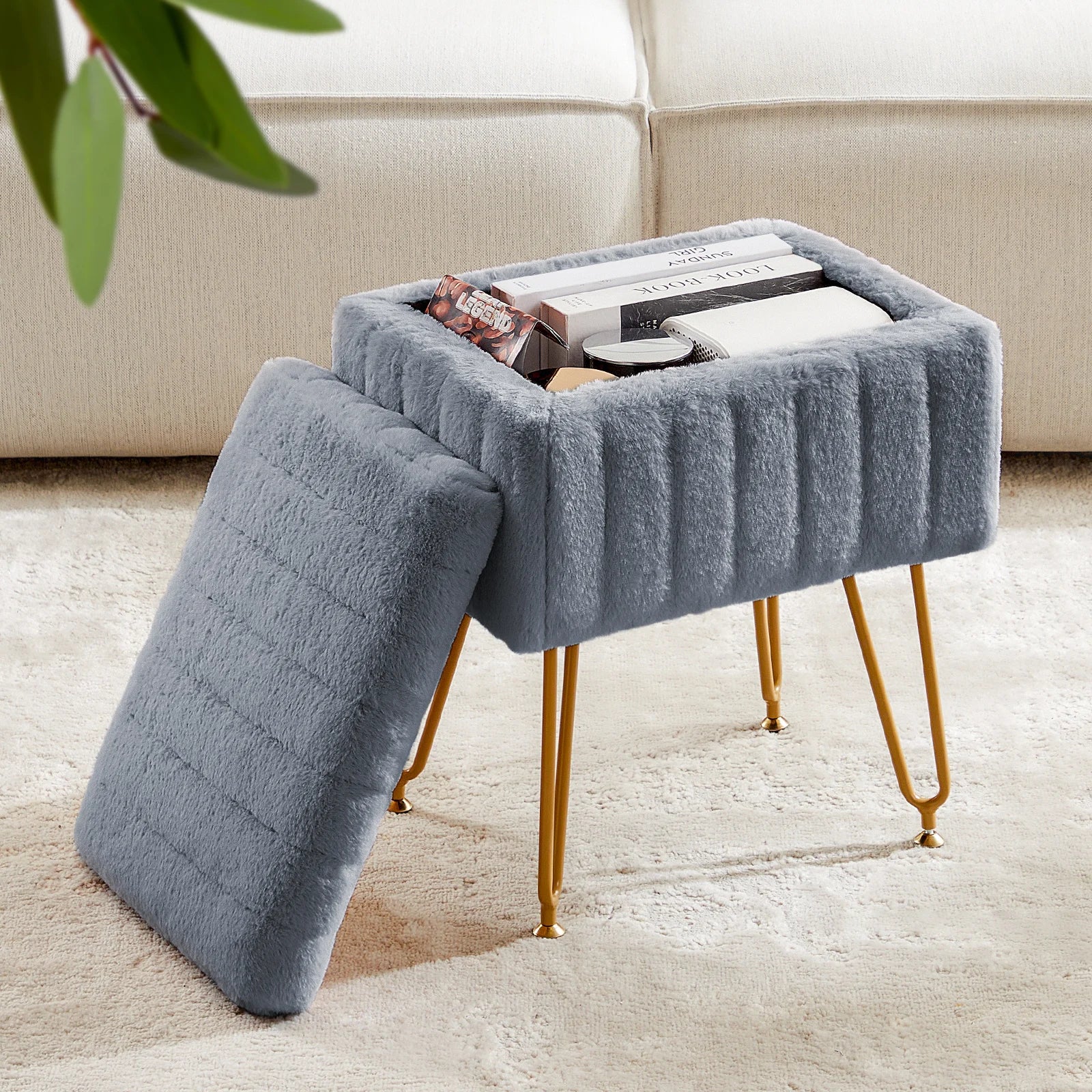 Faux Fur Vanity Desk Stool