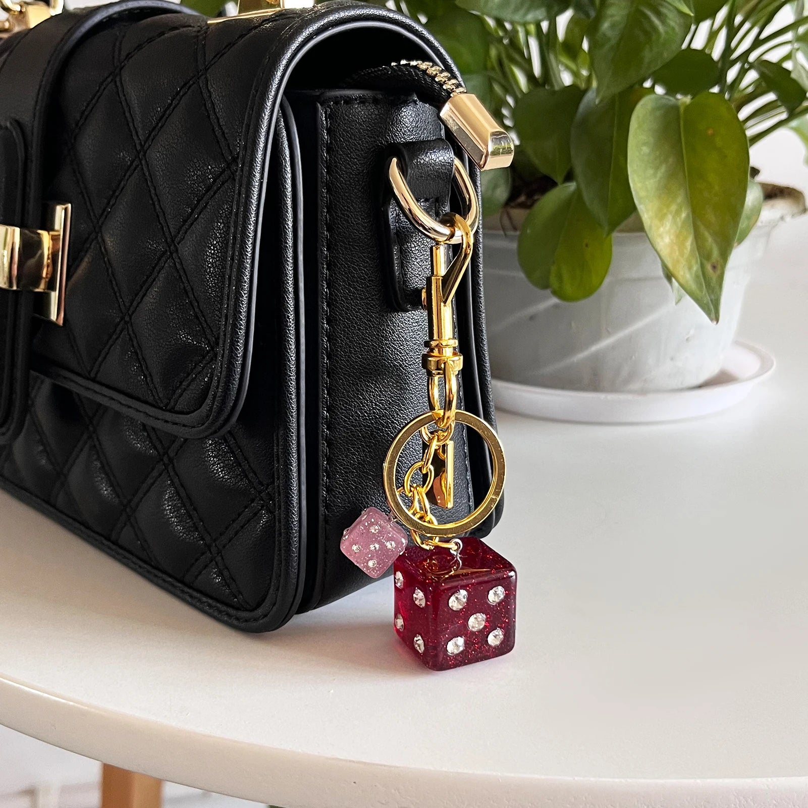 Dice Shape Crystal Bag Keychain