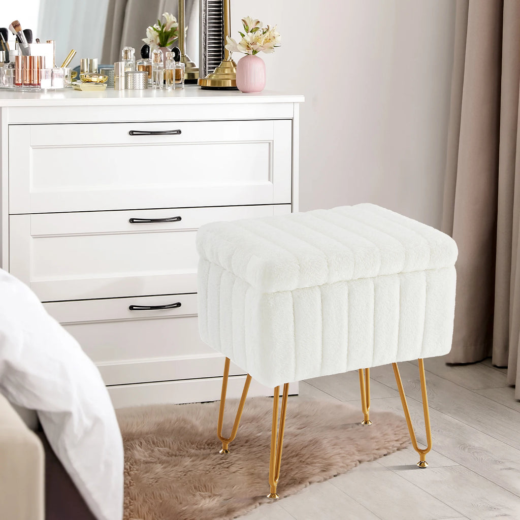 Faux Fur Vanity Desk Stool