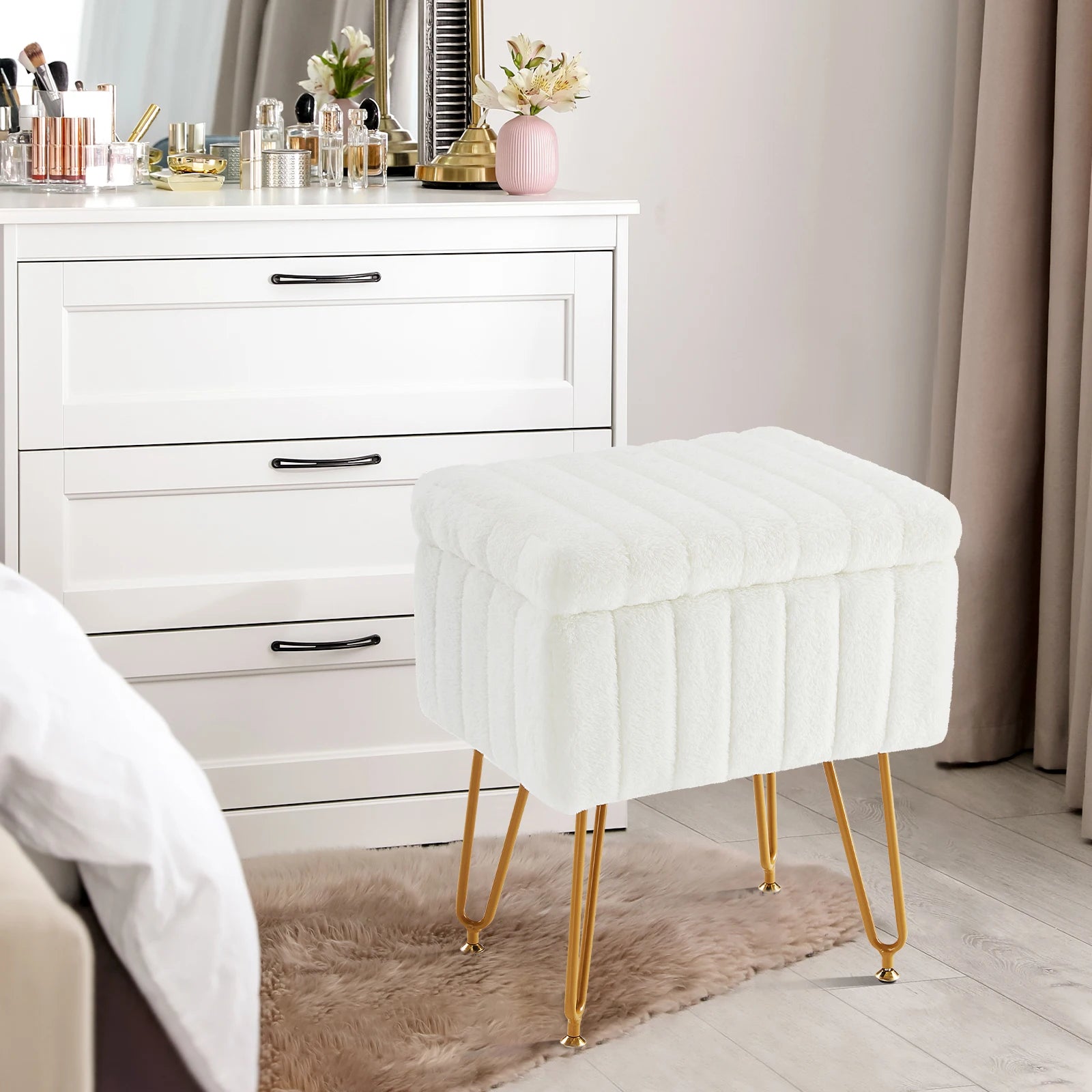 Faux Fur Vanity Desk Stool