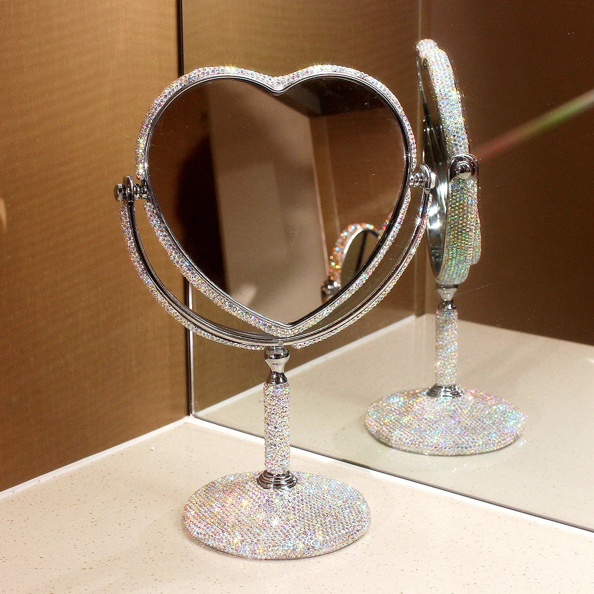 HeartGlow 360° Makeup Mirror (Double-Sided Heart Shape)