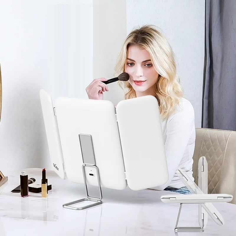 Portable Trifold Led Makeup Mirror with 1X 3X 7X Magnification