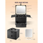 Waterproof Travel Makeup Box with Drawer and A Detachable LED Mirror