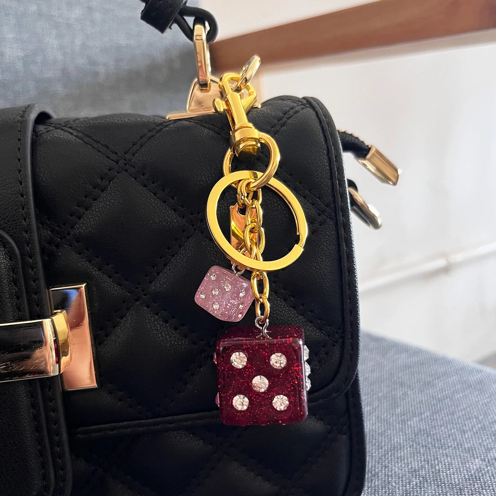 Dice Shape Crystal Bag Keychain
