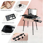 24'' Aluminum Rolling Makeup Trolley with Bluetooth Speakers and LED Lights [Pink]