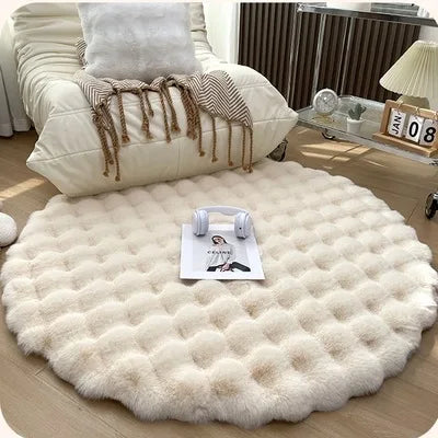 Round Bubble Rabbit Fur Vanity Chair Rug