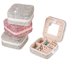Luxury Bling Rhinestone Double Layer Jewelry Box  With Mirror