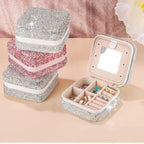 Luxury Bling Rhinestone Double Layer Jewelry Box  With Mirror