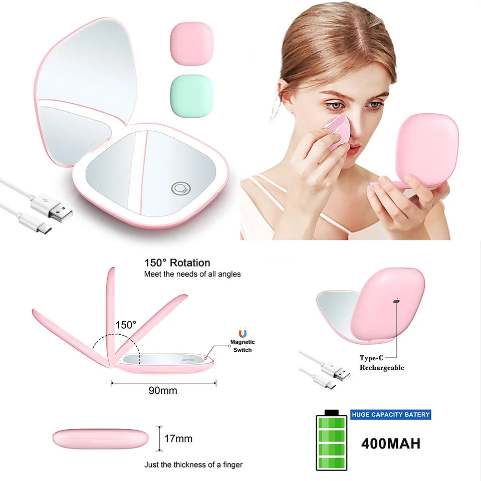 Foldable Compact Led Makeup Mirror 5x/10x Magnification