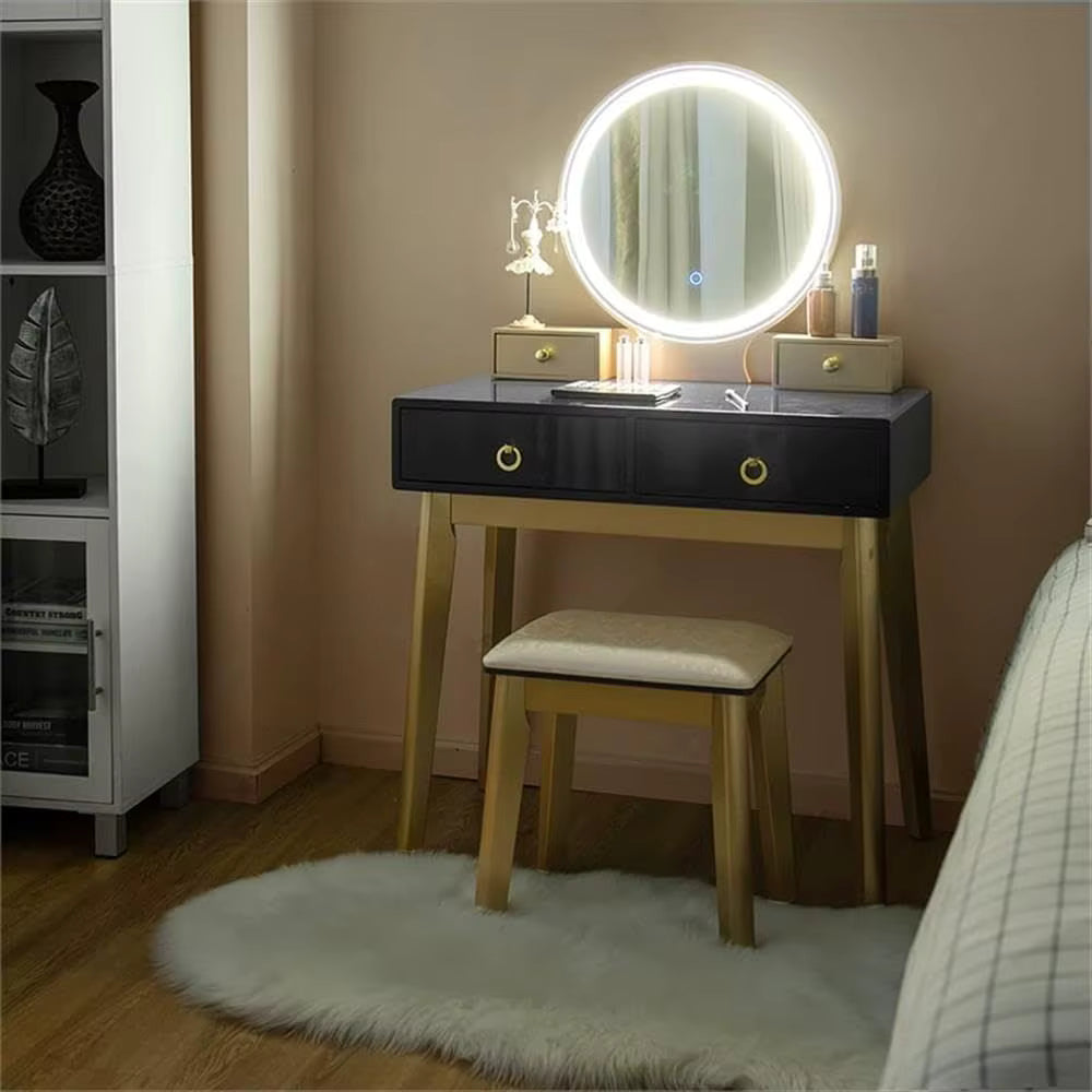 Contemporary Compact Makeup Vanity Set - Black & Golden