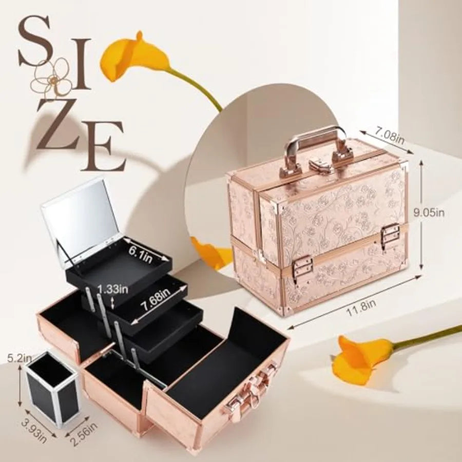 Large Capacity Makeup Organizer Box With Mirror & 3 Trays