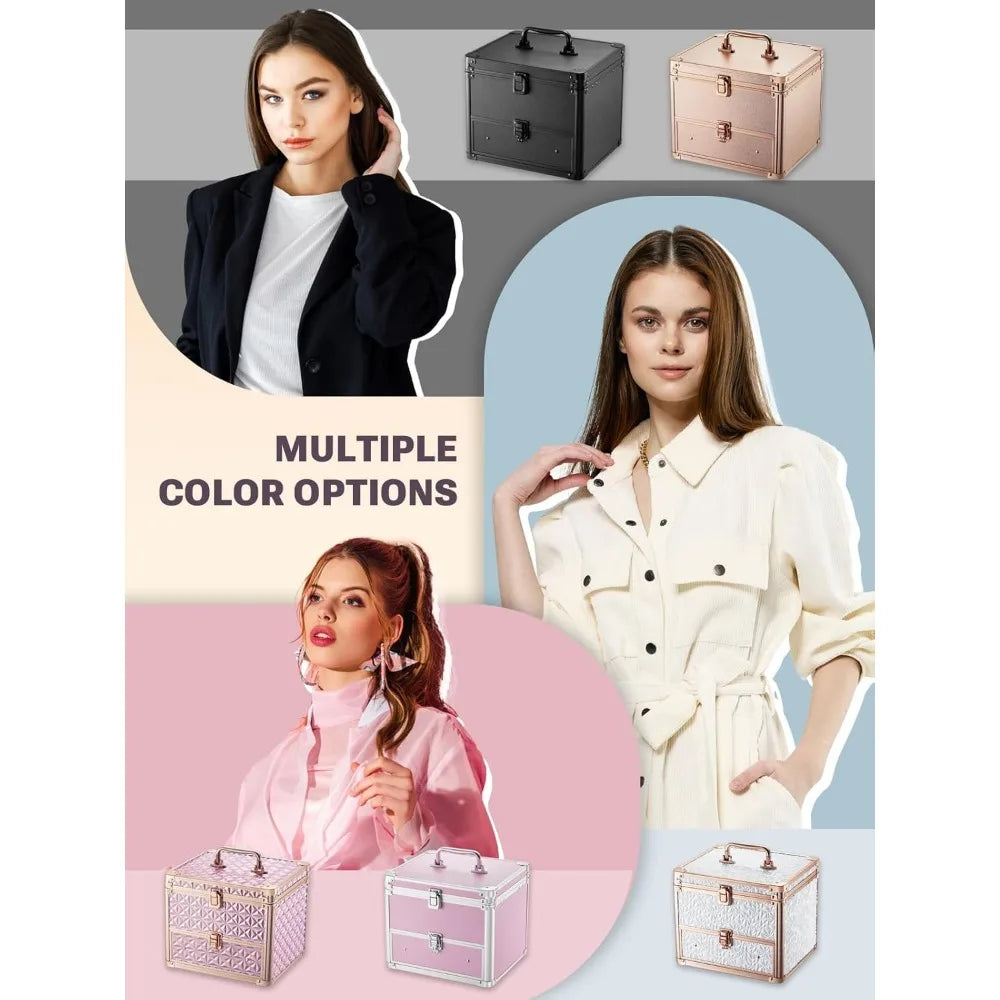 Waterproof Travel Makeup Box with Drawer and A Detachable LED Mirror