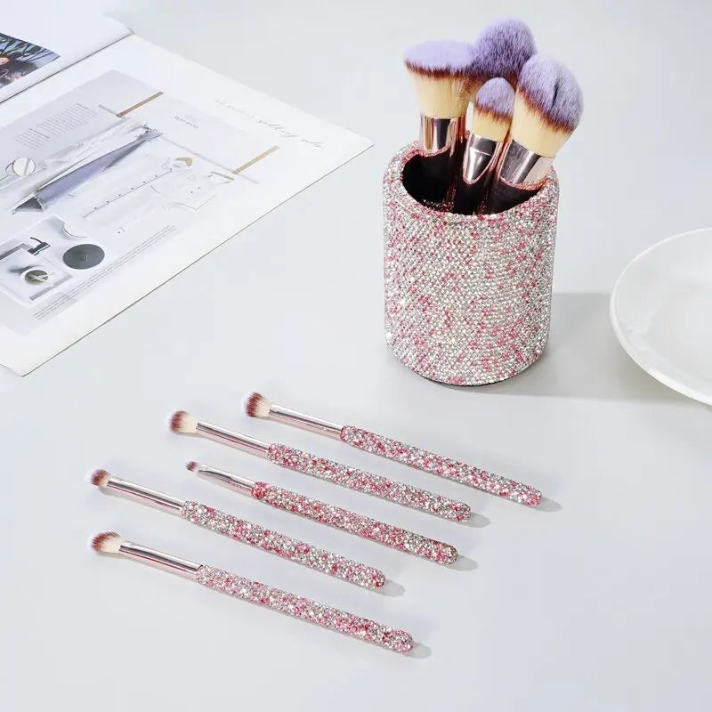 Rhinestone Makeup Brushes With Organizer Bucket