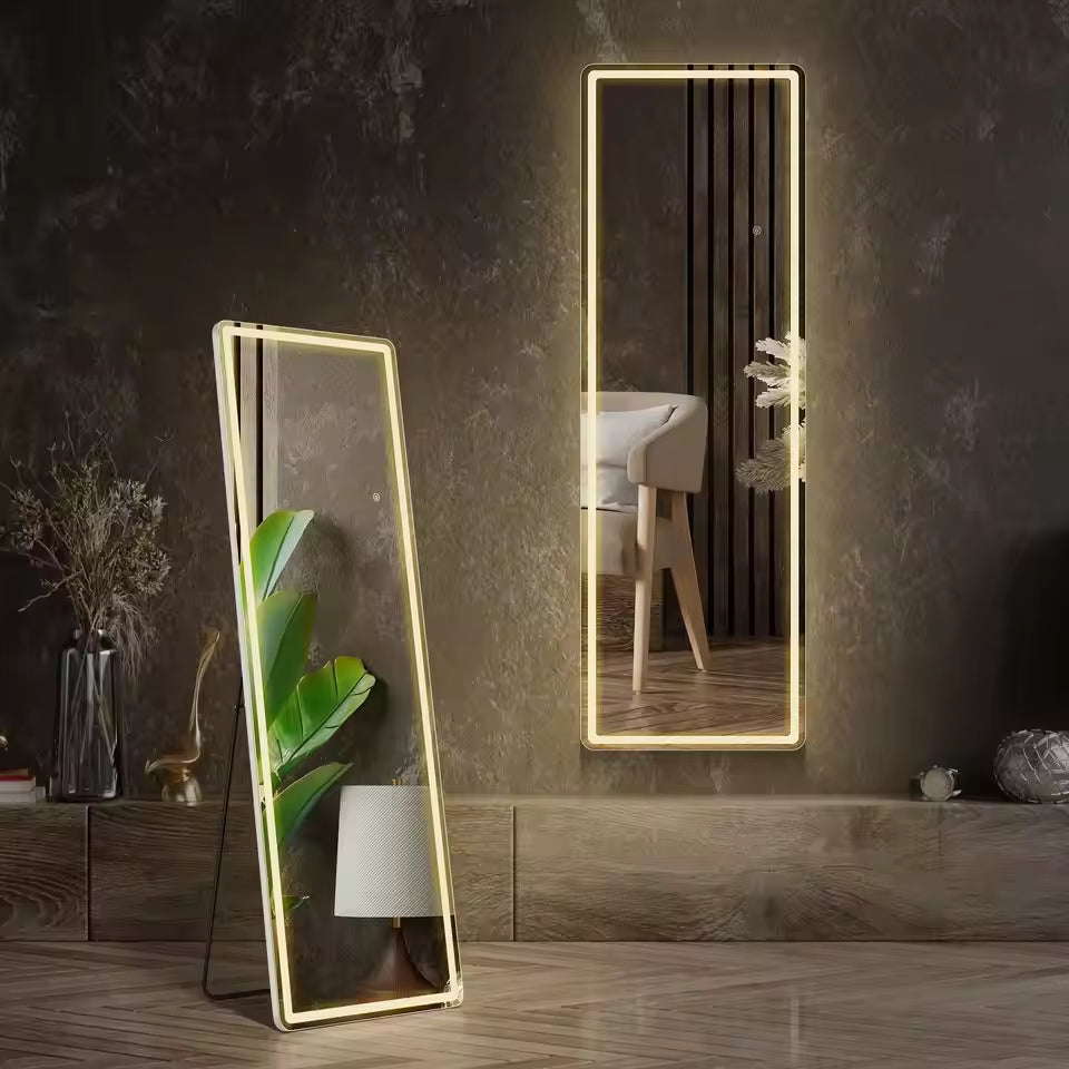 Rectangular Full-Length LED Mirror with Aluminum Frame [Size: 21"x 64"]