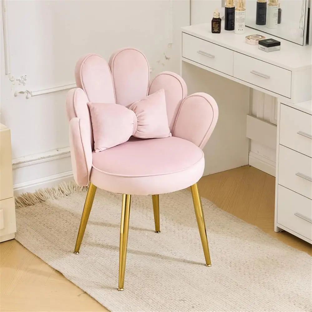 Vanity Chair with Adjustable Gold Legs and Pillow