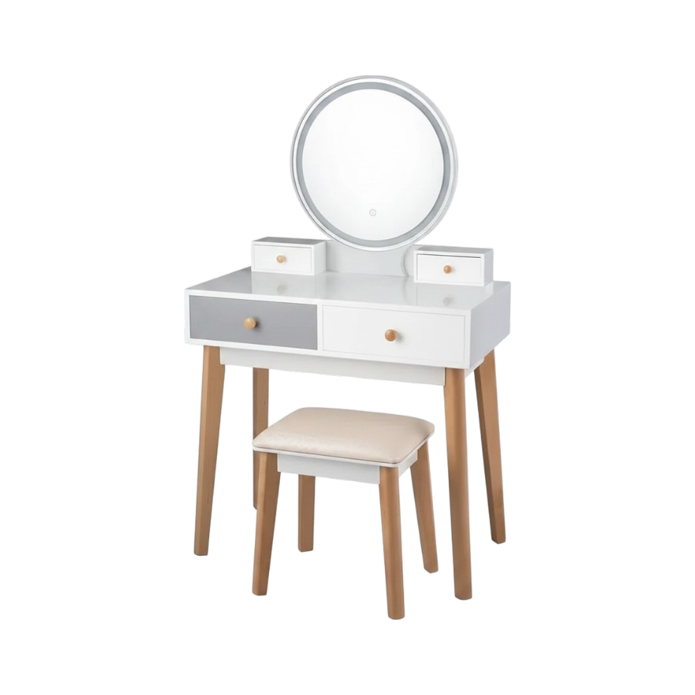Vanity Set with Cushioned Stool & 2 Drawers