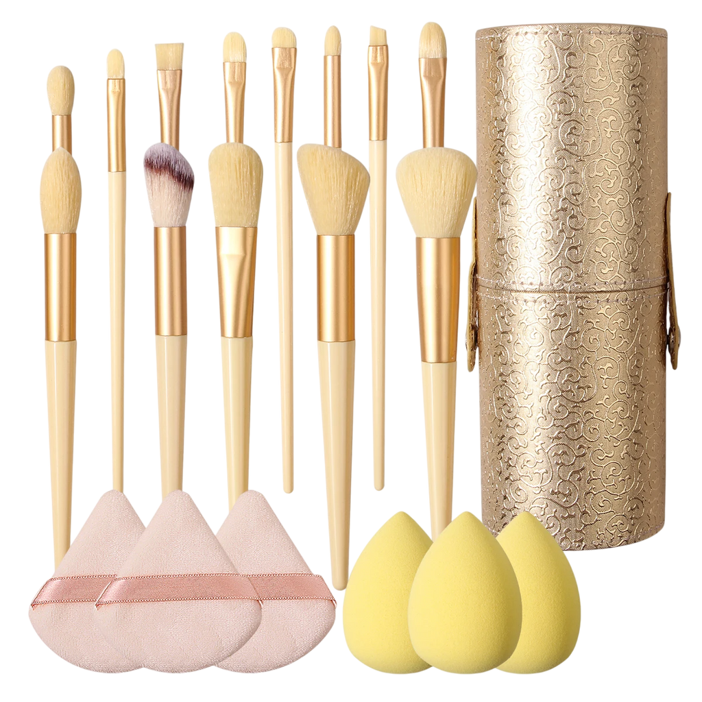 Makeup Brush Set With Sponge & Powder Puffs