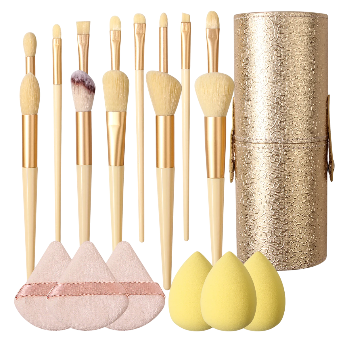 Makeup Brush Set With Sponge & Powder Puffs