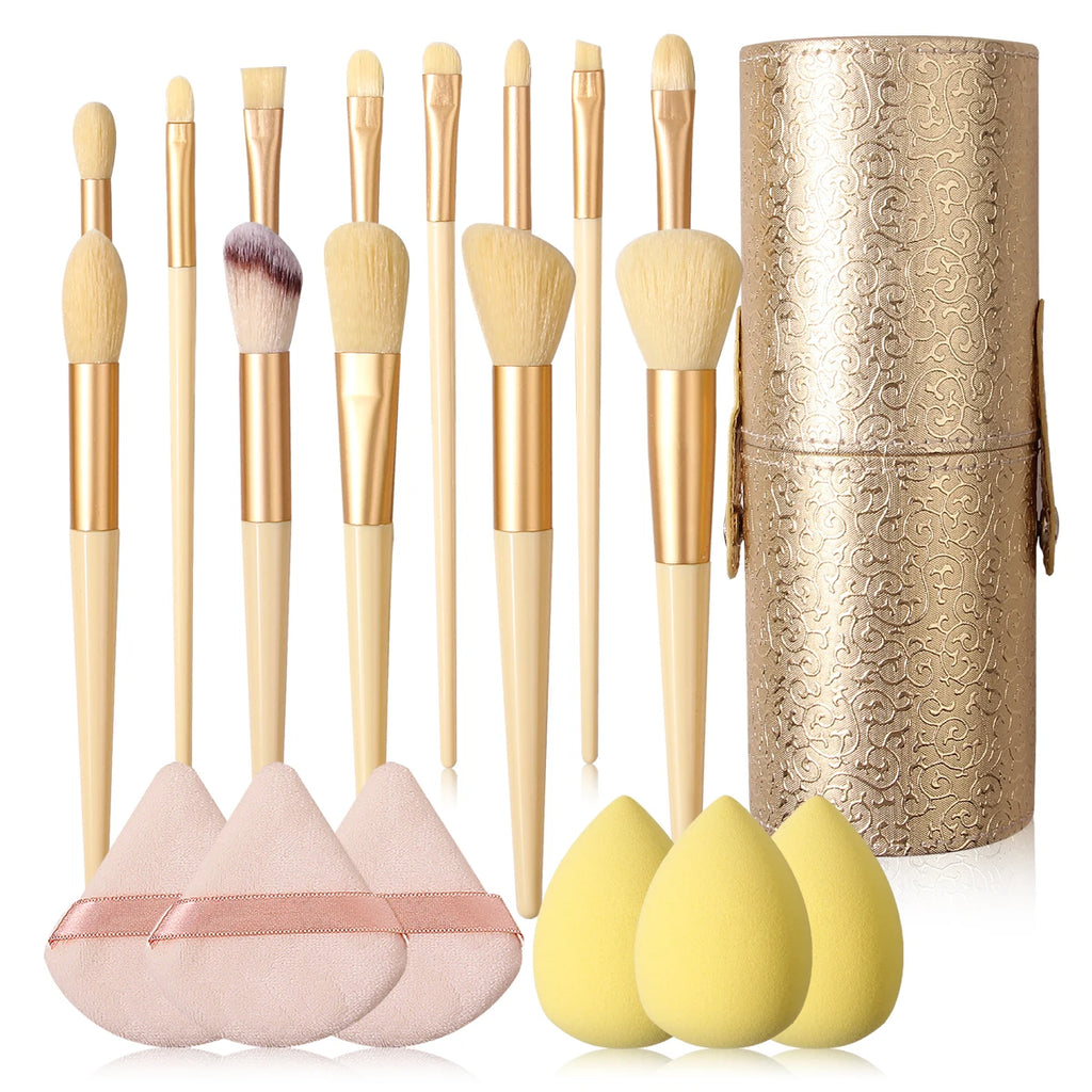 Makeup Brush Set With Sponge & Powder Puffs