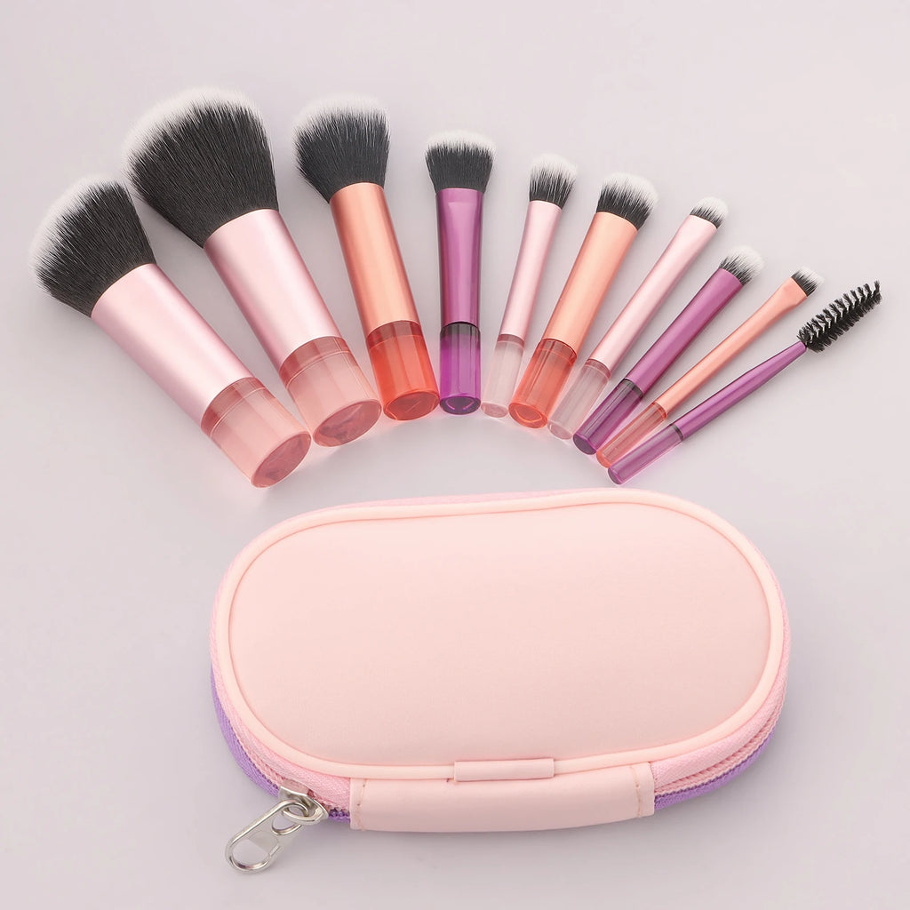 Premium Makeup Mini Brush Set With Pouch [10Pcs]