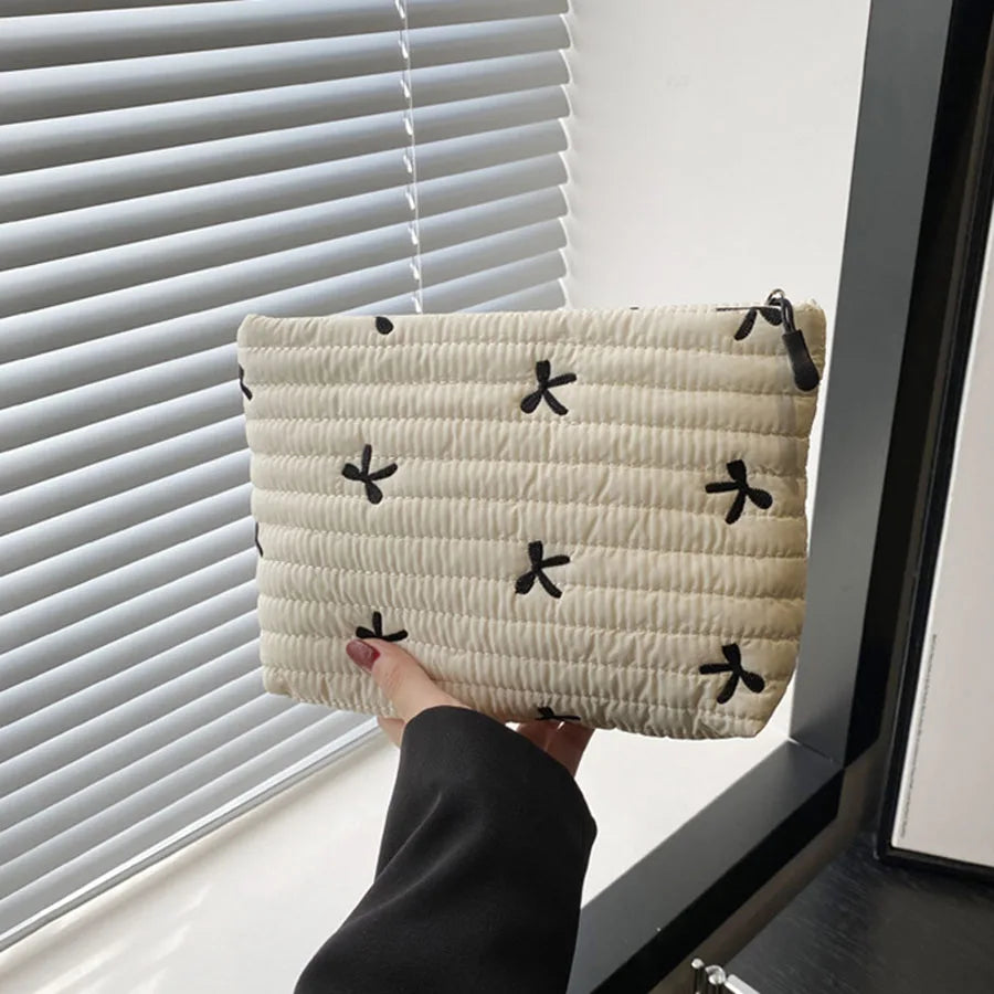 Large Embroidery Bow Makeup Pouch With Zipper