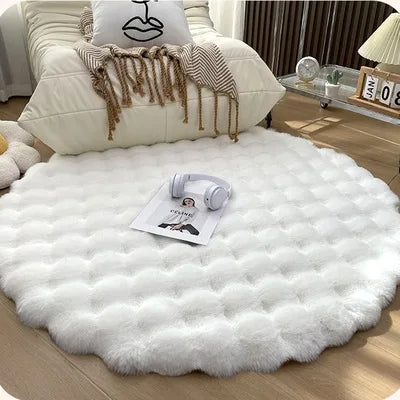 Round Bubble Rabbit Fur Vanity Chair Rug