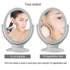 Rounded Double Sided Standing Makeup Mirror With LED Light & Magnification [1X/7X]
