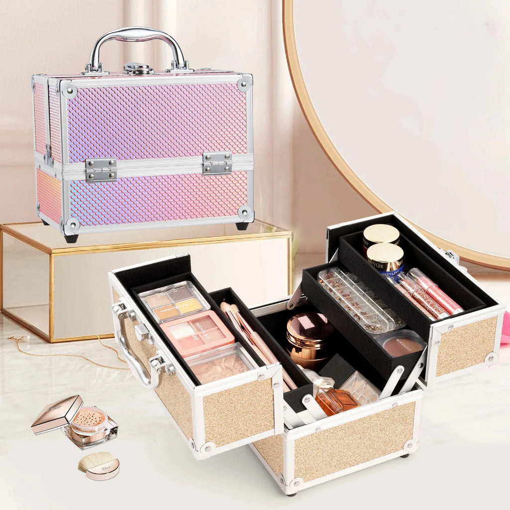 Portable Alloy Cosmetics Makeup Case [4 trays]