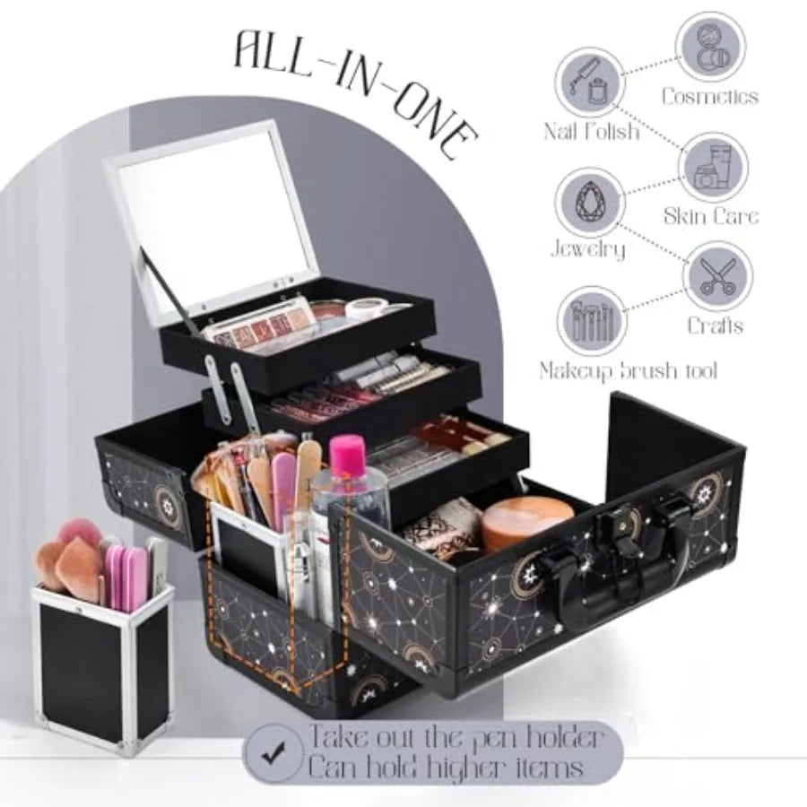 Professional Makeup Organizer Box With Mirror & 3 Trays