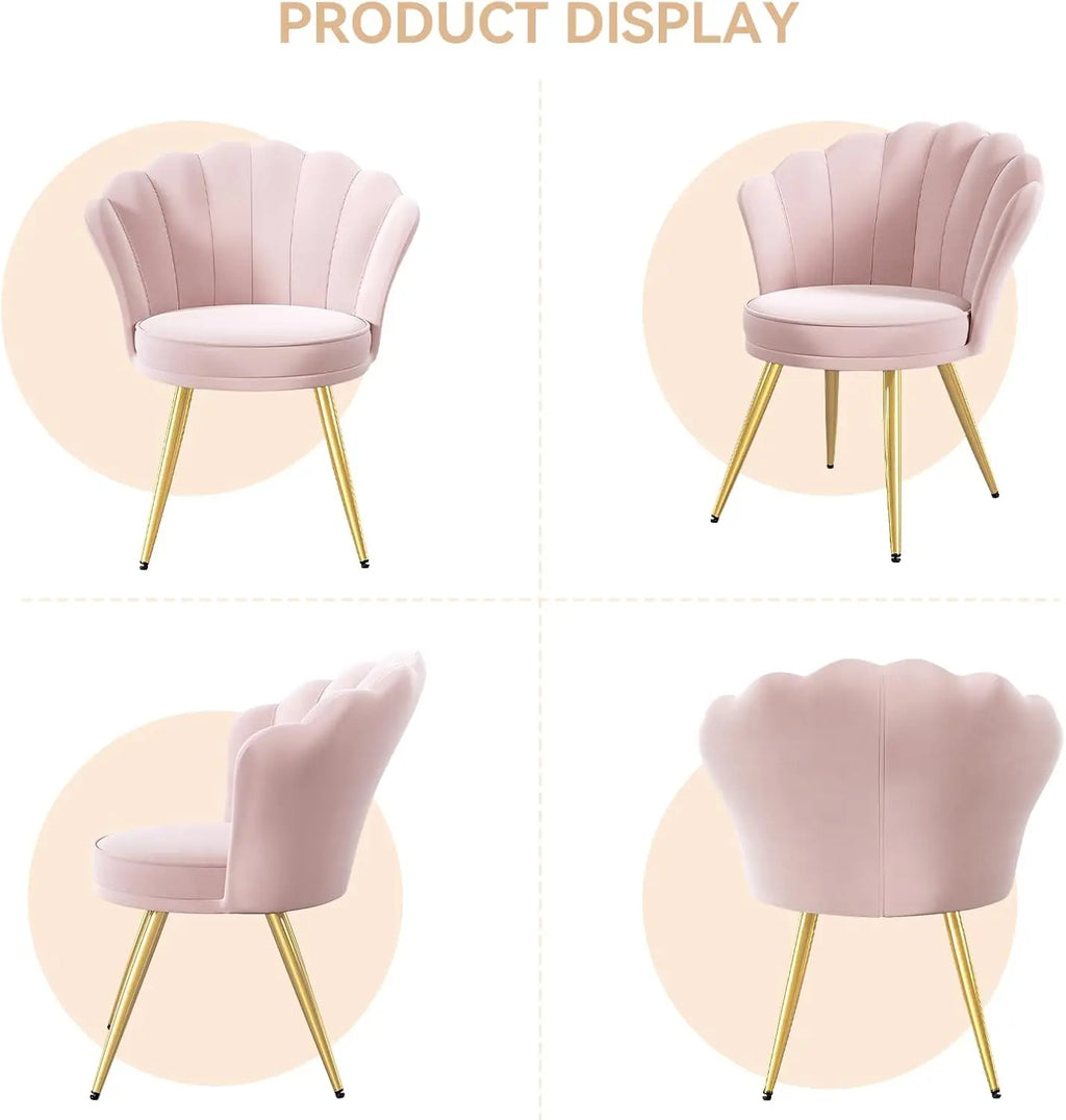 Vanity Chair with Gold Legs -  Light Pink