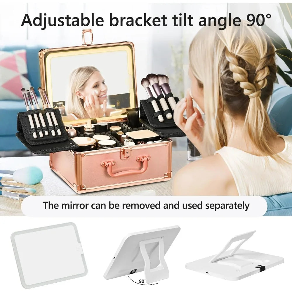 Makeup Case with Detachable Mirror - Rose Gold