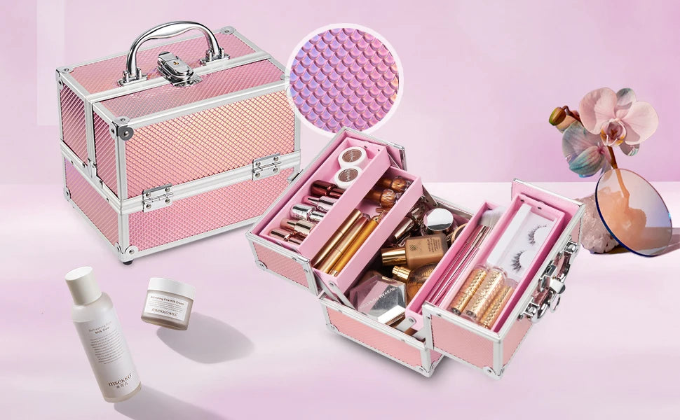 Portable Alloy Cosmetics Makeup Case [4 trays]
